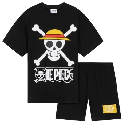 Image of One Piece Boys Short Pyjamas Set, Breathable Lounge Wear Anime Gifts (Black, 9 10 Years)