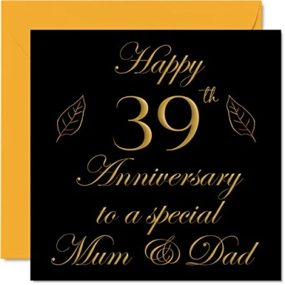 Image of Special 39th Anniversary Card for Dad Mum Parents &amp; Happy 39 Wedding Cards from Son Daughter Family, 145mm x Greeting Thirty Ninth Anniversaries