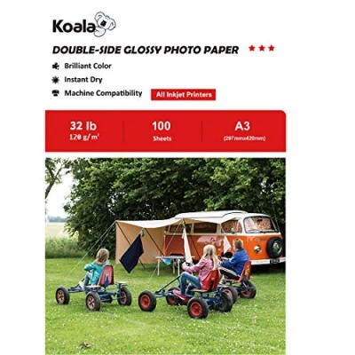 Image of KOALA Double Sided Glossy Inkjet Photo Paper A3, 120gsm, 100 Sheets for Printers. Suitable Printing Photos, Brochures, Covers, Certificates, Booklets, Flyers, Leaflets, Cards, Calendars