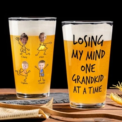 Image of KEMEILA Personalized Beer Glass with Grandkid&#039;s Photo, Father’s Day Gifts for Grandpa from Granddaughter Grandson, 16 oz Pint Beer, Christmas Birthday Gift Lover His