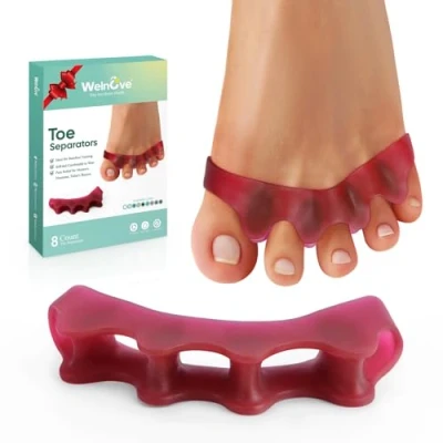 Image of Welnove 8 Pack Toe Separator to Correct Bunions and Restore Toes Their Original Shape, Bunion Corrector for Women Men, Spacers Gifts (Deep Red)