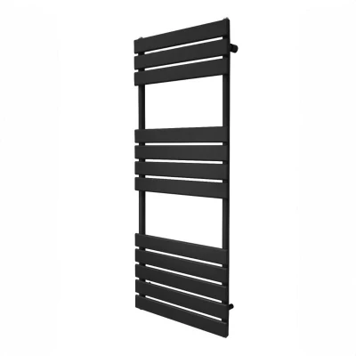 Image of Vertical Towel Radiator Designer Flat Panel 1200mm x 450mm Bathroom Heated Rail Matt Black Central Heating Ladder Heater Wall Mounted Carbon Steel FREE Cleaning Brush Fixing Kit &amp; Brackets