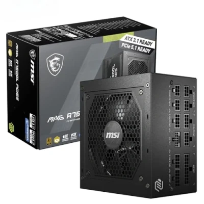 Image of MSI MAG A750GL PCIE5 Power Supply Unit, 750W, 80 Plus Gold, Fully Modular, ATX 3.0, PCIe 5.0 GPU Support, Black Flat Cables, 7 Year Warranty
