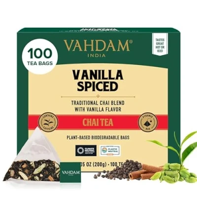 Image of VAHDAM, Vanilla Spiced Chai Tea 100 Bags Masala Delicious Blend Of Bag Brew As Hot, Cold or Iced