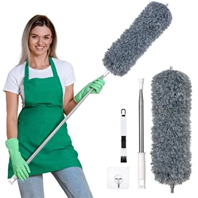 Image of Vicloon Extendable Feather Duster, Microfiber Duster with Extra Long 100 inches Telescopic Pole, Dusters Bendable Head, Hand for Cleaning High Ceiling Fan, Blinds, Cobweb, Car…