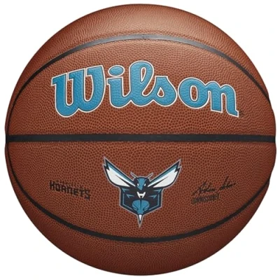 Image of Wilson Basketball, Team Alliance Model, CHARLOTTE HORNETS, Indoor/Outdoor, Mixed Leather, Size: 7