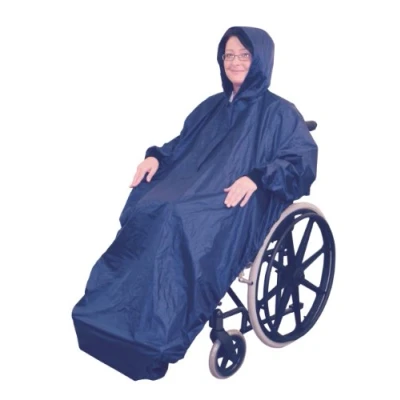 Image of Aidapt 100% Waterproof Wheelchair Mac with Sleeves Protection from Rain, Wind, Snow, Universal Sizing, Elderly Cape, Coverall, Disability, Mobility, Cosy Warm, Drawstring Hood, Poncho, Coat, Navy,