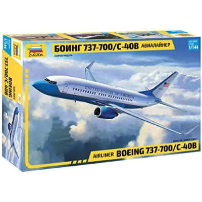 Image of Zvezda 500787027 Boeing 737 700/C 40B Other License 1:144 700 / C 40 Plastic Model Kit Assembly for Beginners Detailed, White/Blue, Small