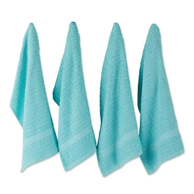 Image of DII Waffle Dishtowel Set, Cotton, Solid Aqua, 15x26