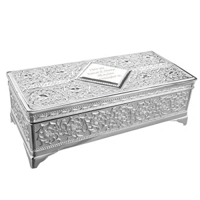 Image of Custom Personalised Laser Engraved Antique Jewellery Trinket Box Silver Plated Ideal For Mum, Anniversary Weddings, Her.
