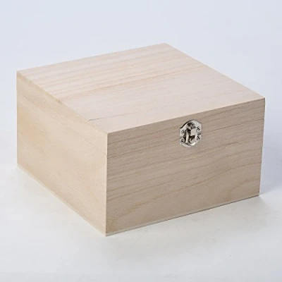 Image of Deep Square 20cm Wooden Box with Silver Clasp WBM1605