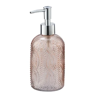 Image of WENKO Vetro 23613100 Soap Dispenser Round Pink Liquid Capacity 0.40 L Glass 8.5 x 19 7.5 cm