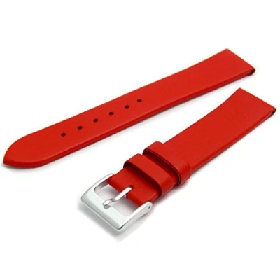 Image of Fine Calf Leather Watch Strap Band 20mm Red with Chrome (Silver Colour) Buckle. Free Spring Bars (Watch Pins)