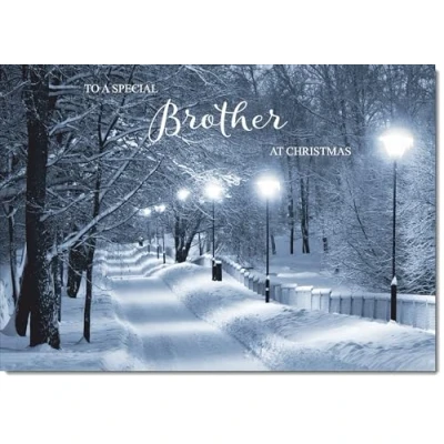 Image of doodlecards Brother Christmas Card Snowy Street Scene Medium Size with Plain Envelope