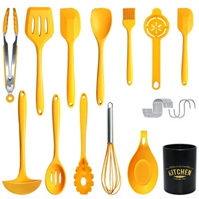 Image of FUKTSYSM Kitchen Utensil Set 14pcs Silicone Cooking Utensils Set, Utensils, Tools Turner Tongs Nonstick Spatula Spoon for Heat Resistant Cookware