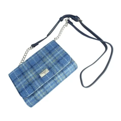 Image of Glen Appin Harris Tweed &#039;Strathy&#039; Wallet Shoulder Handbag (129 Light Blue Check)