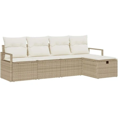 Image of vidaXL 5 Piece Garden Sofa Set with Cushions Beige Poly Rattan