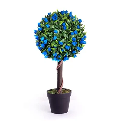 Image of Best Artificial 2ft 60cm Tulip Ball Tree Plant Garden Office Conservatory Tropical Indoor Outdoor (Blue)