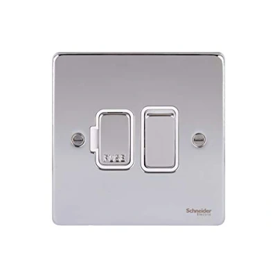 Image of Schneider Electric Ultimate Low Profile Switched Single Fused Connection Unit, 13A, GU5510WPC, Polished Chrome with White Insert