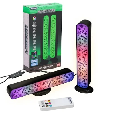 Image of Minecraft Officially Licensed Light Bar Set of 2 with Remote, Color phasing, 3 Brightness Levels and Music Reactive, Gamer Room Decor Gift for Boys Girls Paladone