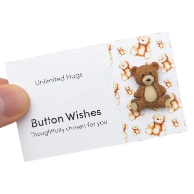 Image of Unlimited Hugs Teddy Bear Button Wishes Sew On Token Cracker Filler
