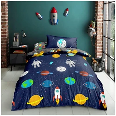Image of GC GAVENO CAVAILIA Kids Printed Duvet Cover, Easy Care Polycotton Children Bedding, Single, Space