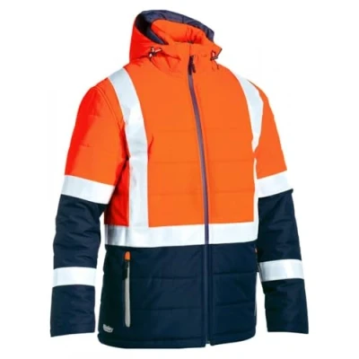 Image of Bisley Workwear UKBJ6929HT_TT05 Puffer Jacket Two Tone Hi Vis Long Sleeve Taped Orange/Navy, S