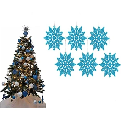 Image of UKDeals Direct® TURQUOISE COLLECTION CHRISTMAS DROPLET BAUBLES TREE DECORATIONS GLITTER MATT ICICLES… (Pack of 6 Snowflake)