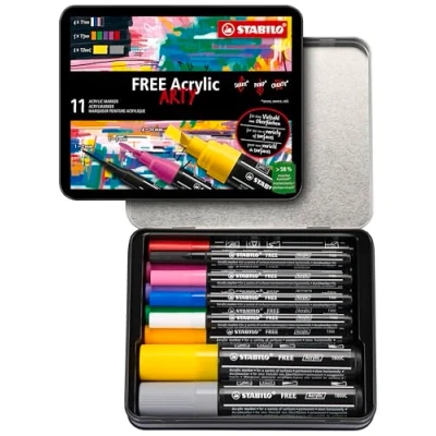 Image of Acrylic Marker STABILO FREE ARTY Mix Tip Set Pack of 11 Starter Kit