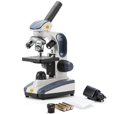 Image of Swift Compound Monocular Microscope with 40X 1000X Magnification, Dual Light, Precision Fine Focus, Wide Field 25X Eyepiece and Cordless Capability for Student Beginner