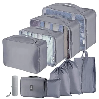 Image of Packing Cubes for Suitcase, Toifucos 10pcs/set Travel Luggage Organizers Waterproof Compression Suitcase Bag Essential (Grey)