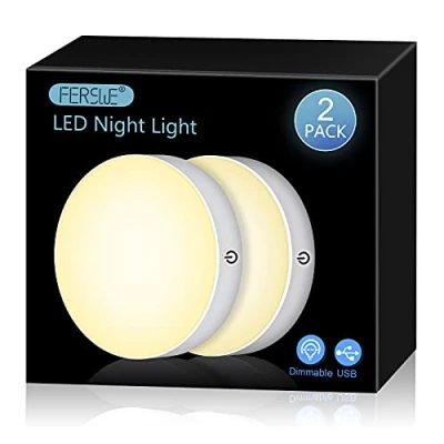 Image of Ferswe Dimmable Touch Lights, 3000K Rechargeable Tap Light with 1000mAh Large Battery, Stick on Lights for Closet, Cabinet, Shelf, Wall and Desk(2 Pack)