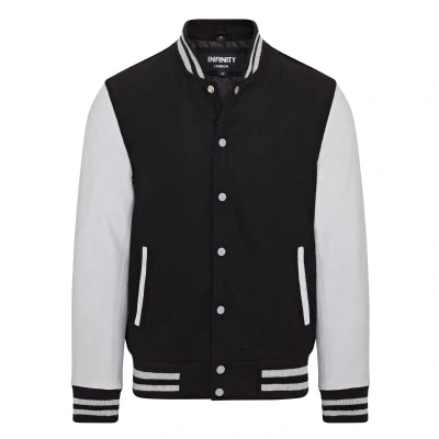 Image of Infinity Leather Mens Letterman Baseball Wool Varsity Bomber Jacket Genoa Black/Dark Grey Size Large