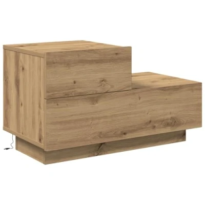 Image of vidaXL Bedside Table/Nightstand Compact Storage with Artisan Oak Finish, Engineered Wood, Brown, Two Drawers, Matte Texture