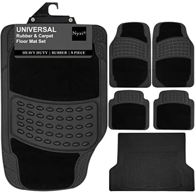 Image of Nyxi 5 Piece Rubber Car Mat &amp; XL Boot (Font + Rear 137cm X 110cm) Universal Non Slip Deep Dish Heavy Duty for Cars SUV Truck and VAN, Water Proof, All Weather