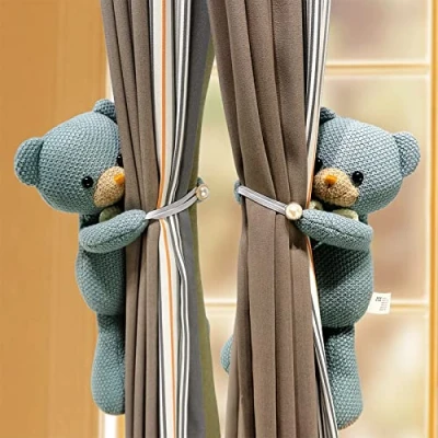 Image of 2Pcs Cartoon Curtain Buckle Tieback Animal Strap Hook Clip Tie back for Kids Child Nursery Room Window Decorations (Bear),M