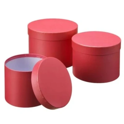 Image of OASIS Symphony Lined Flower Hat Boxes Set of 3 Red Matte Finish
