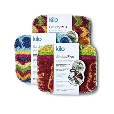 Image of Kilo LSET25 Scrubby Plus Non Scratch Scourer with Delicate Cleaning Cloth Side, Multi Purpose Set of 3, Colour, One Size