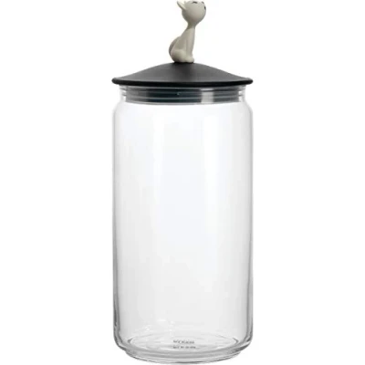 Image of Alessi AMMI22 B Miòjar Glass Jar for Cat Food with Lid in Thermoplastic Resin, Black