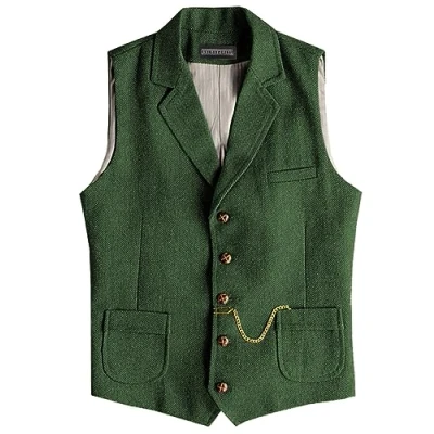 Image of Solovedress Mens Vintage Suit Waistcoat V Neck Wool Blend Regular Fit Vest for Wedding(Green,L)