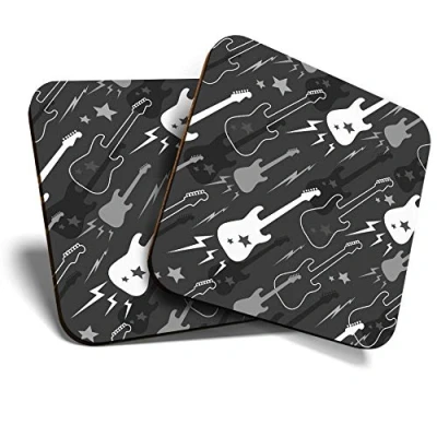Image of 2 x Square Coasters Electric Guitars Music Band Cork Backed Home Kitchen Accessory Tea Coffee Mug Mat #35788
