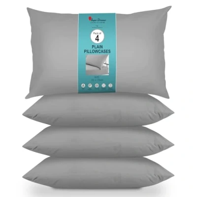 Image of Housewife Pillowcases 4 Pairs 100% Microfibre Bed Pillow Standard Size 75x50 cm Super Soft, Hypoallergenic Pillowcase Envelope Closure Wrinkle, Fade &amp; Stain Resistant Grey