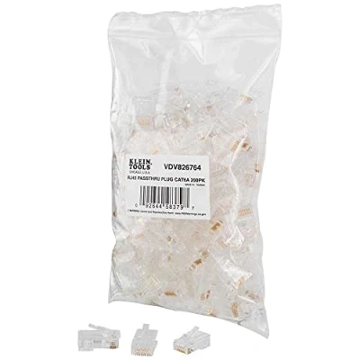 Image of Klein Tools VDV826 764 Modular Data Plug for CAT6A and Larger Diameter CAT6 Indoor or Outdoor Ethernet Cable, 200 Pack