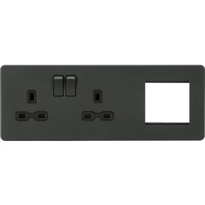Image of KnightsBridge Screwless 13A 2G DP Socket + Modular Combination Plate Anthracite
