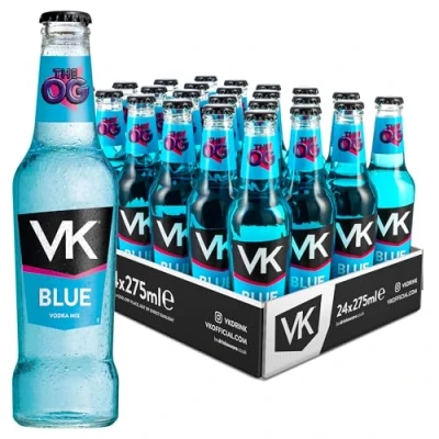 Image of VK Alcopop Bottles 24 x 275ml Case Blue Fruity Vodka Based Premixed Drink, 3.4% ABV Mixed Berry Ready To Drink