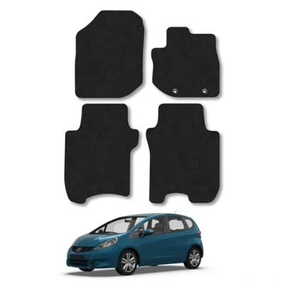 Image of Car Mats Compatible with Honda Jazz (2008 2011) Tailored Fit Black Carpet Floor Set Accessory Custom 4 Pieces Anti Slip Backing &amp; Binding Trim Edge