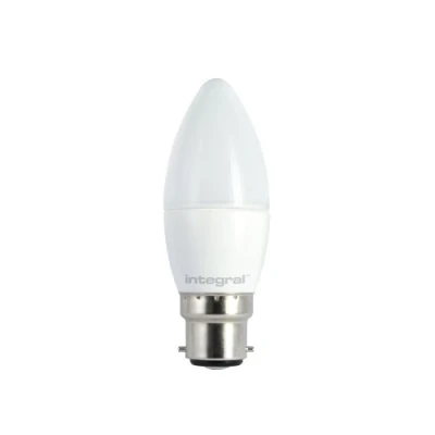 Image of Integral LED ILB35B22O6.5D05KBEWA B22 Candle Light Bulb 6.5 Watts 5000K 490LM Dimmable Plastic/Aluminium/Glass/Brushed Nickel 11.2x3.8cm Cool White