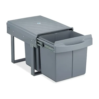 Image of Relaxdays Built In Rubbish Bin, 2 Compartments, Pull Out Kitchen Bin for Base Cabinet, ABS, Grey, 34.6 x 34 51.8 cm