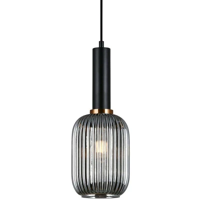 Image of Italux Lighting Modern Hanging Pendant Black 1 Light with Glass, Smoky Shade, E27 ITLPND 5588 1M BK+SG