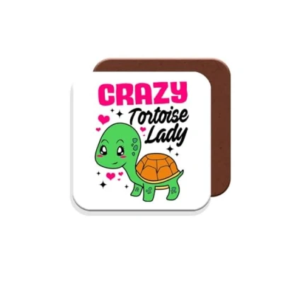 Image of Gift Coaster for Tortoise Crazy Lady Giftset Made by MUGGZ in The UK